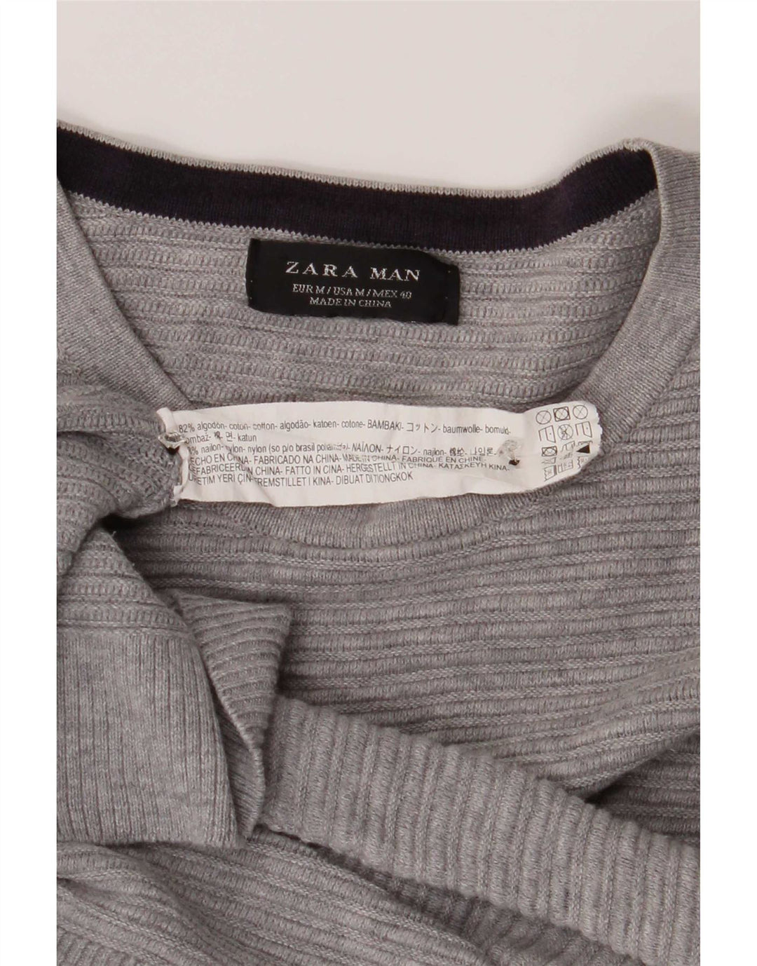 Zara Hombre Jersey Cuello Redondo Jersey Algodón Gris Medio