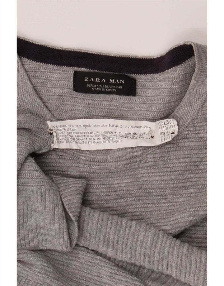 Zara Hombre Jersey Cuello Redondo Jersey Algodón Gris Medio