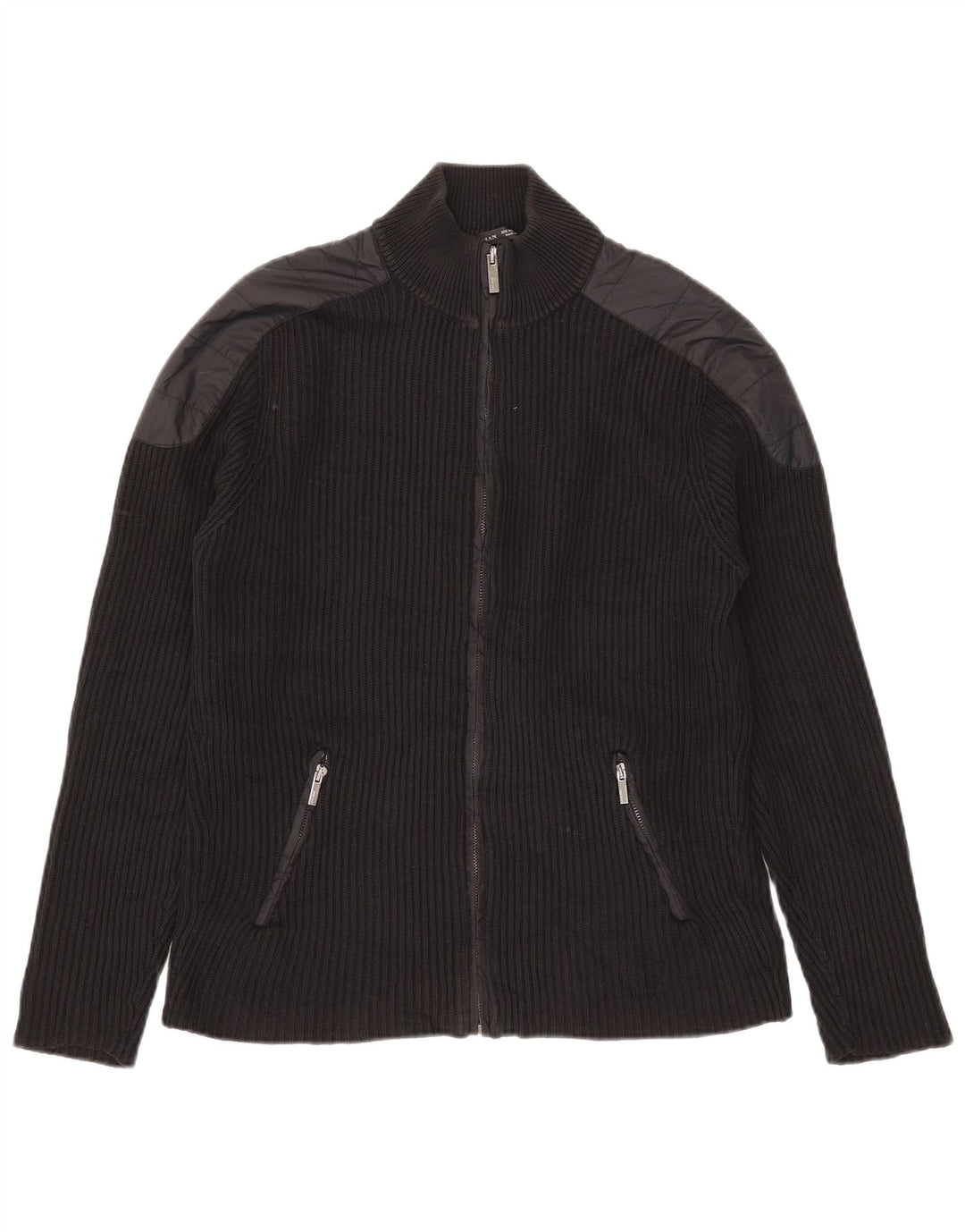 Zara Hombre Jersey Cárdigan Algodón Color Block Mediano Negro