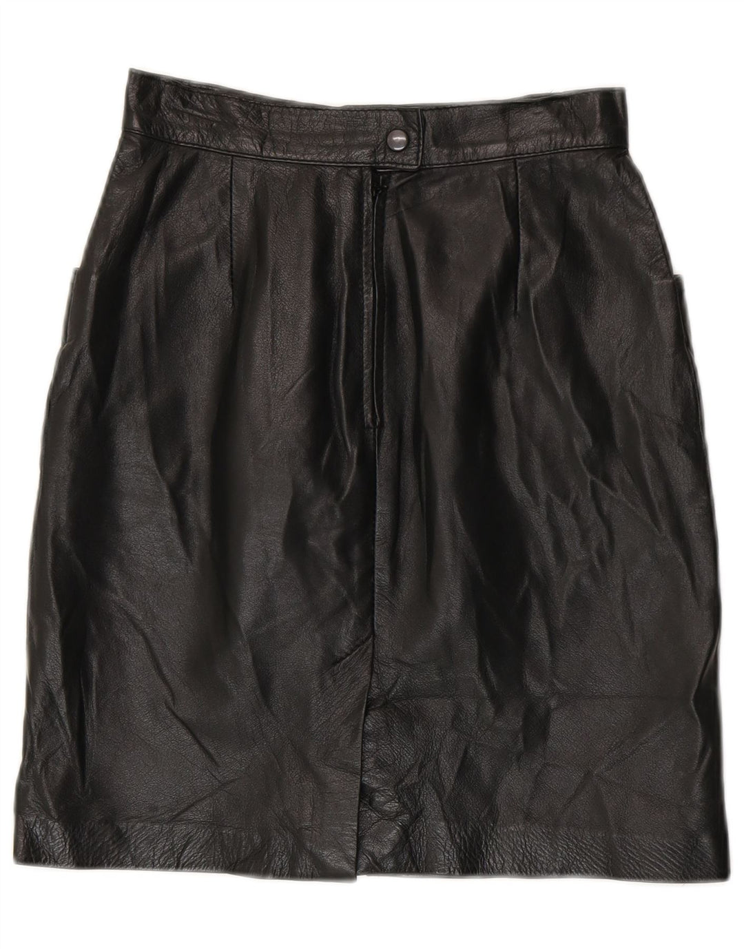 Vintage mujer cintura alta falda de cuero IT 42 Medio W24 Negro