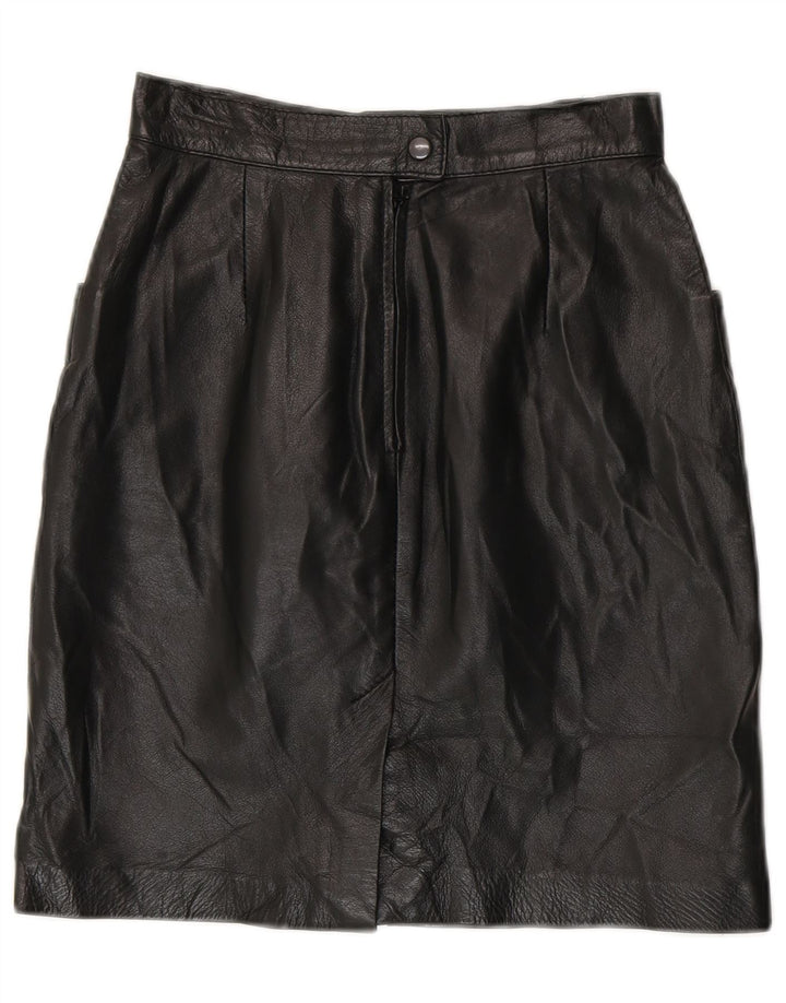 Vintage mujer cintura alta falda de cuero IT 42 Medio W24 Negro