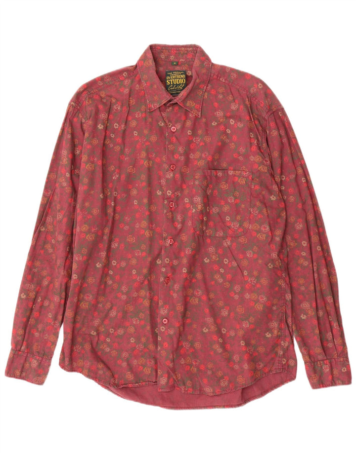 VINTAGE Camisa de hombre Algodón floral rosa medio