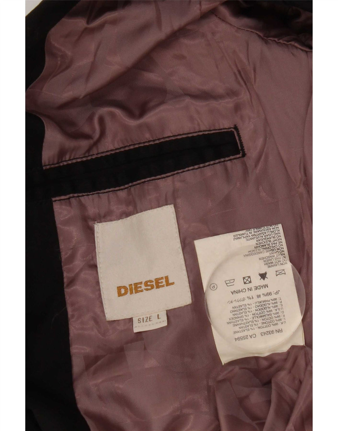 Diesel Chaqueta tipo blazer de 2 botones para hombre UK 40 Large Algodón negro