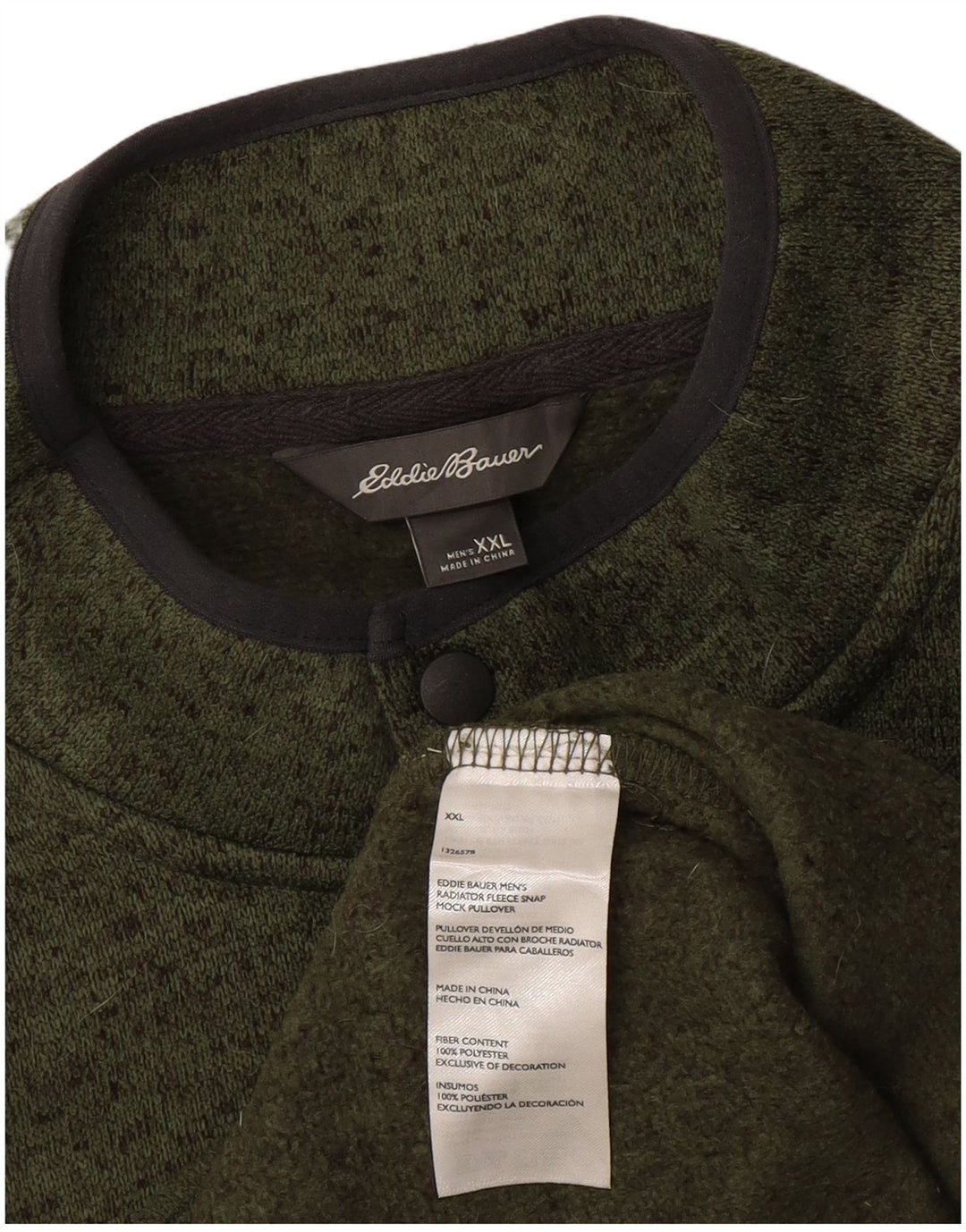 Eddie Bauer - Sudadera con cuello y botones para hombre, talla 2XL, poliéster moteado verde