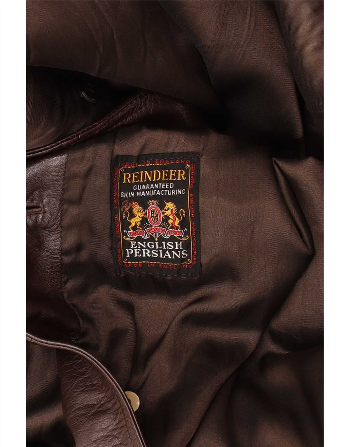 Vintage hombres cuero doble pecho abrigo IT 56 2XL marrón clásico