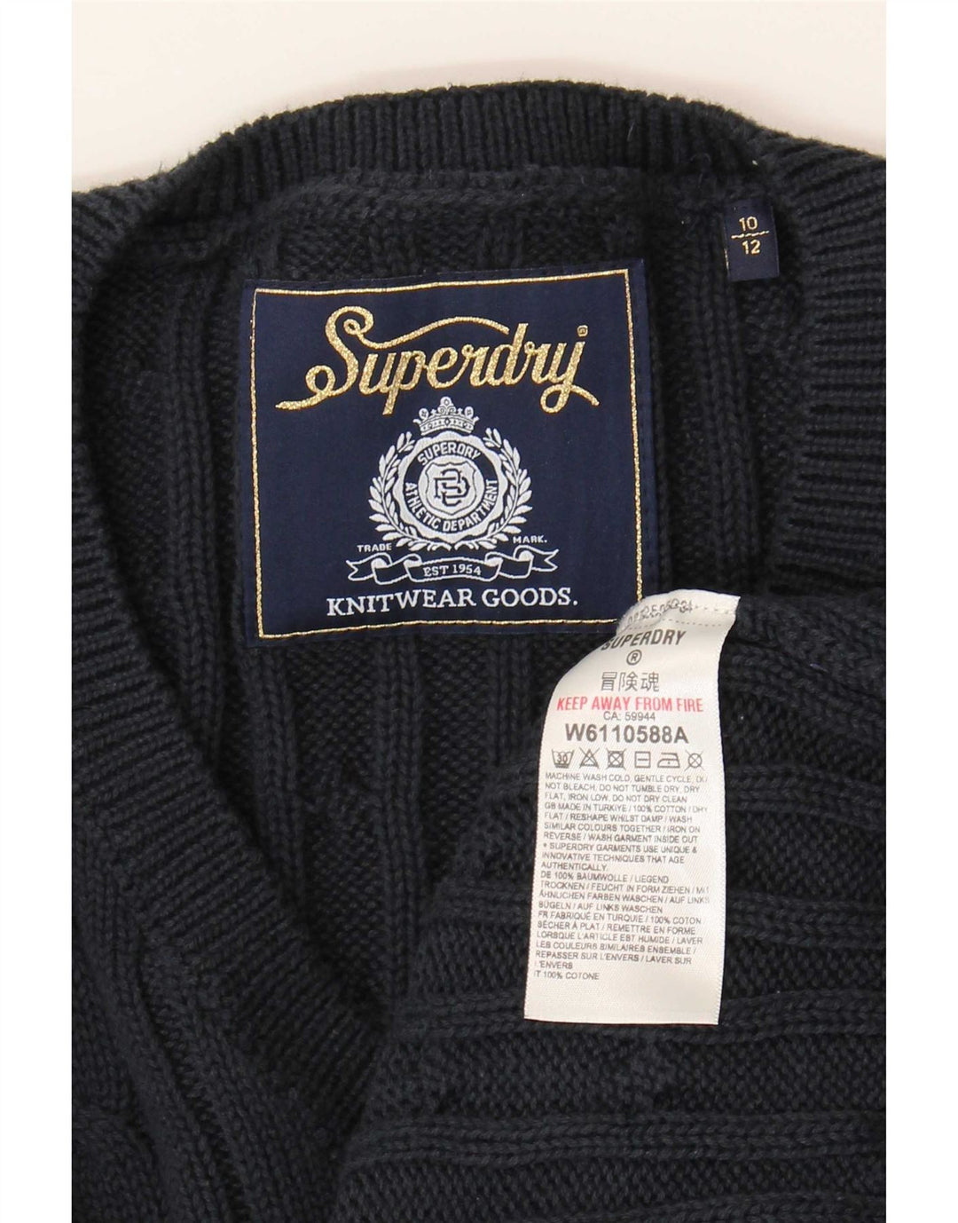 Superdry Jersey extragrande con cuello en V para mujer, talla S, azul marino