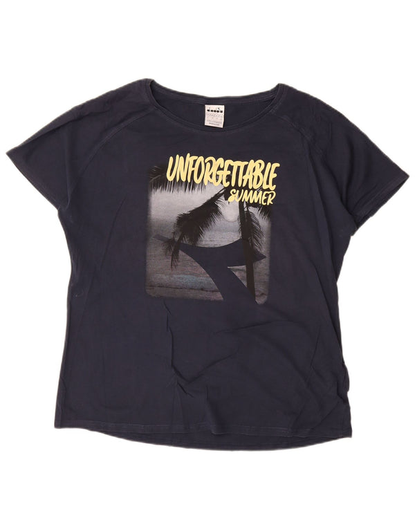 Diadora Camiseta gráfica para mujer Top UK 20 2XL Azul marino Algodón