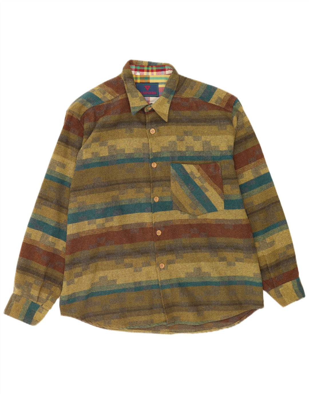 Massaro Hombre Camisa De Franela Grande Caqui A Rayas