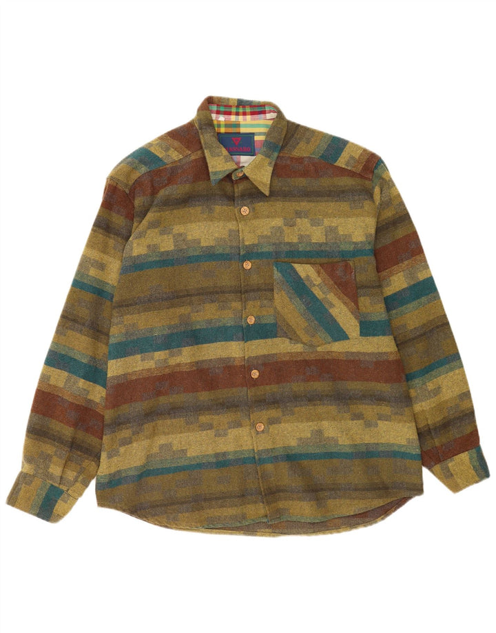 Massaro Hombre Camisa De Franela Grande Caqui A Rayas