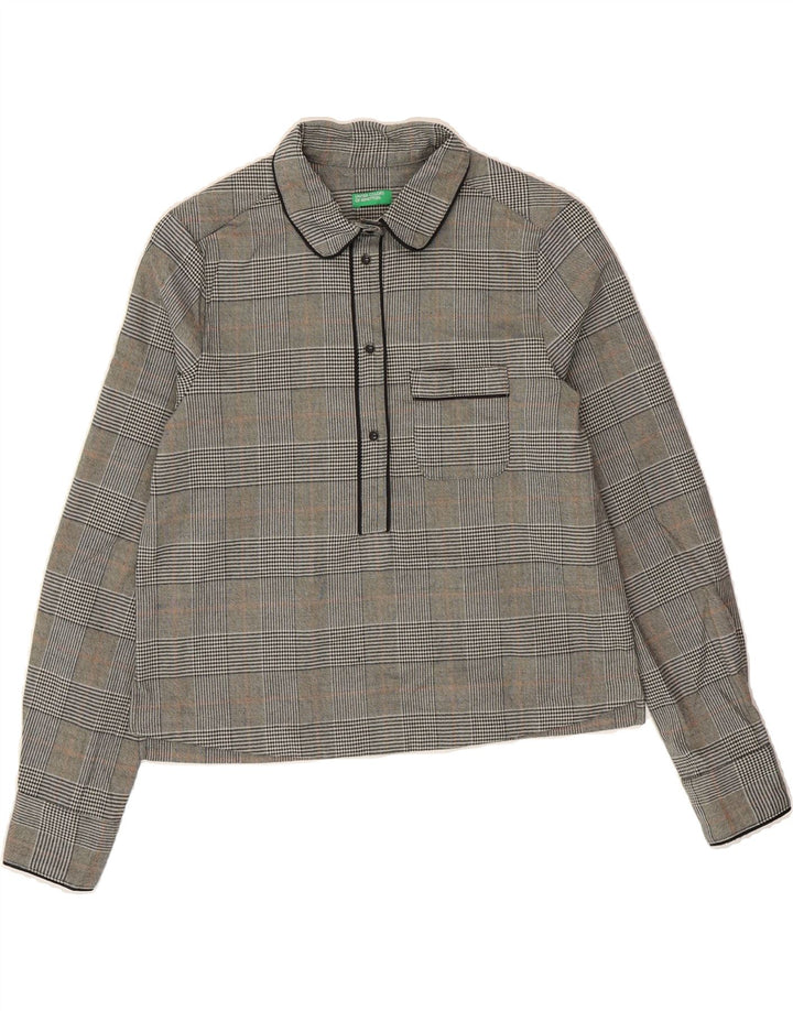 BENETTON Womens Crop Pullover Shirt UK 6 XS Grey Check Polyester Vintage Benetton and Second-Hand Benetton from Messina Hembry 