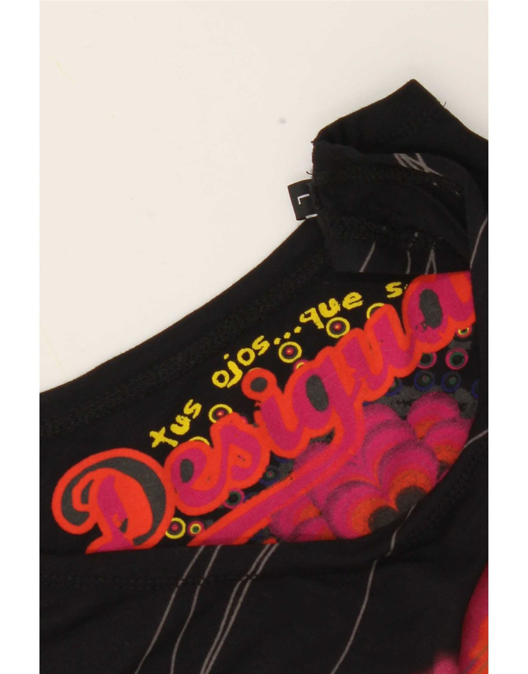 Desigual Mujer Gráfico Chaleco Top Reino Unido 14 Grande Negro