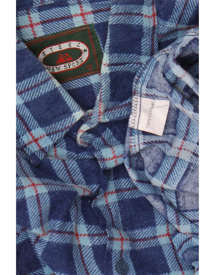 Camisa de franela vintage para hombre algodón a cuadros azul grande