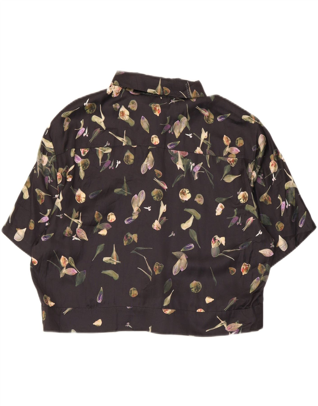 ALL SAINTS Blusa corta con lazo frontal para mujer UK 44 Grande Negro Floral