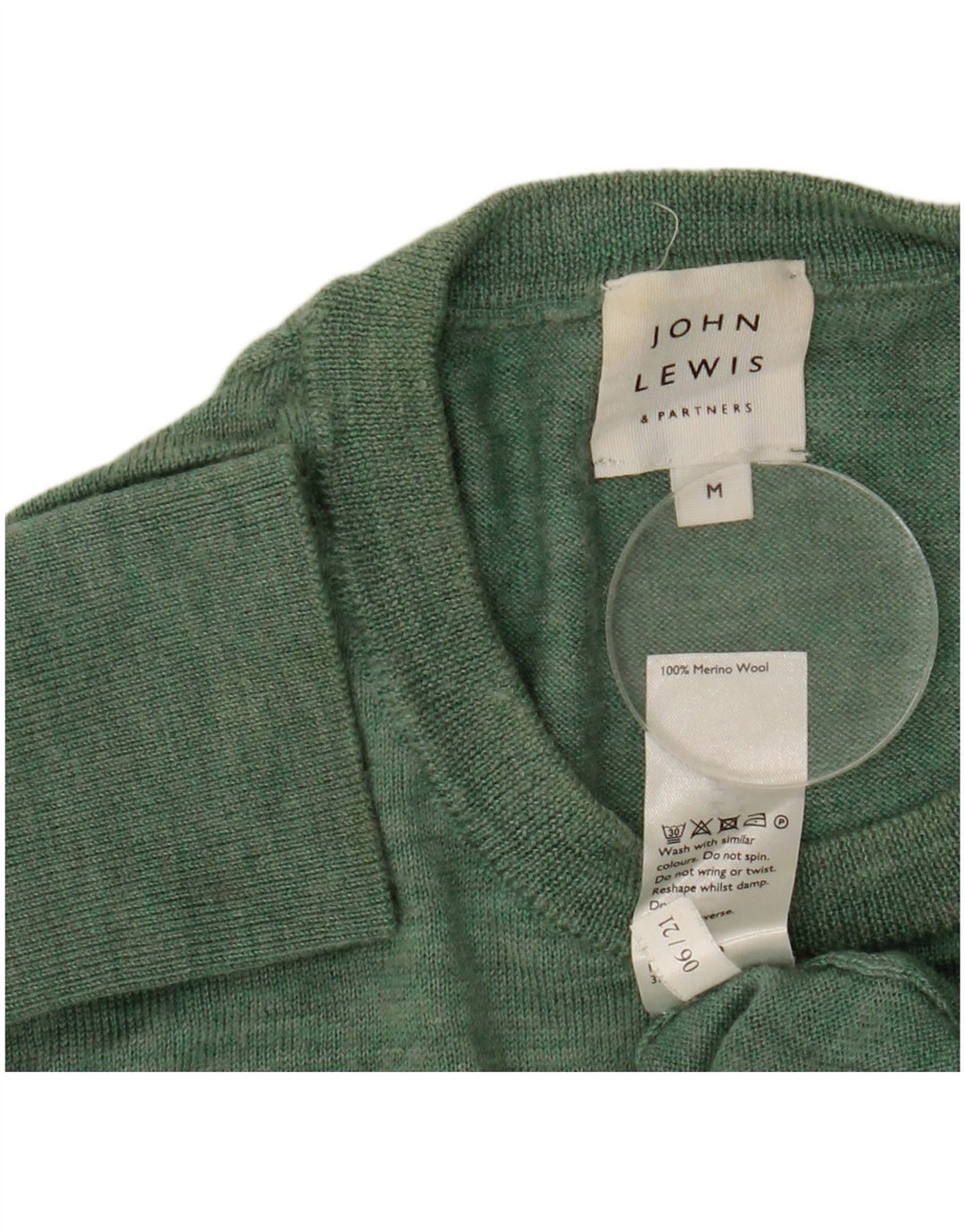 John Lewis Jersey de cuello redondo para hombre de lana merino verde medio