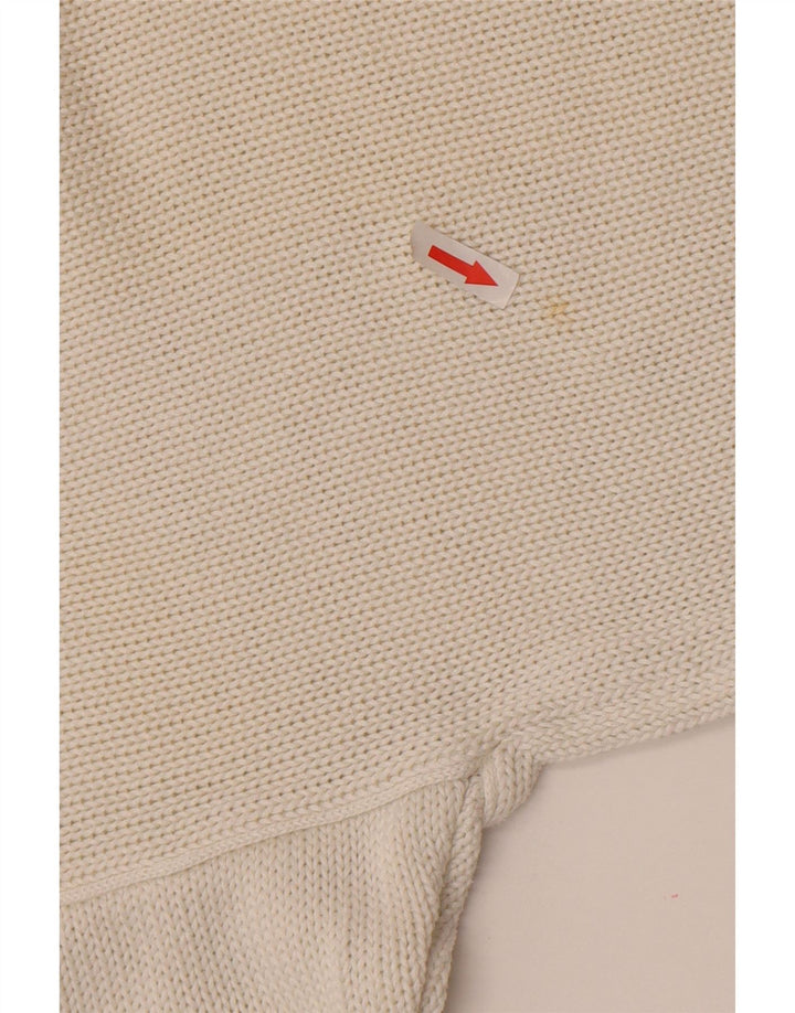 Vintage mujer gráfico V-cuello jersey suéter Reino Unido 14 medio blanco