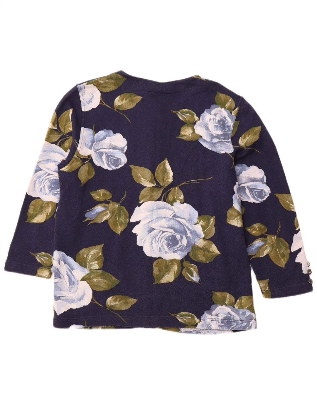 VINTAGE Chaqueta Blazer de Manga 3/4 para Mujer IT 44 Medio Azul Marino Floral