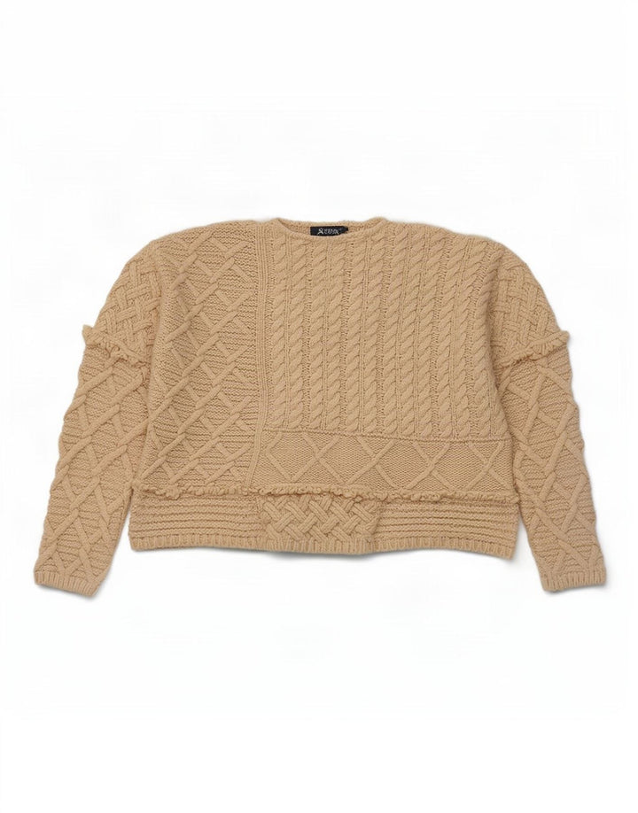 Zara Mujer Crop Suéter De Cuello Redondo De Gran Tamaño UK 14 Medium Beige