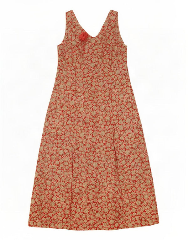 Vintage mujer sin mangas Maxi vestido Reino Unido 12 medio rojo floral
