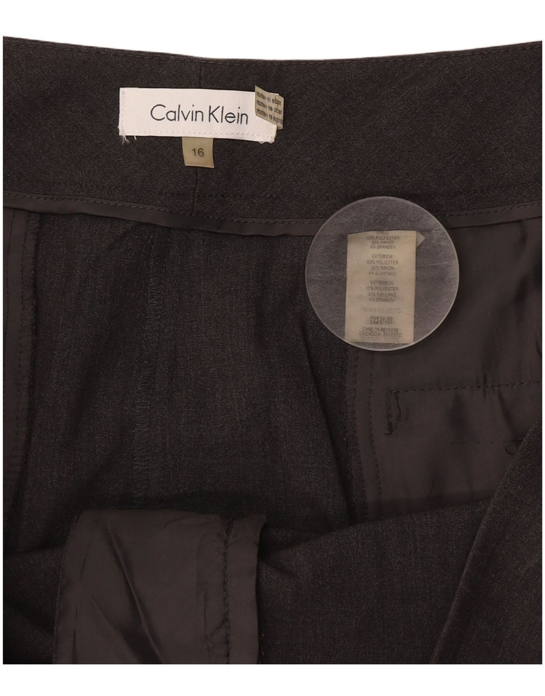 Calvin Klein Pantalones de traje con corte de bota para mujer US 16 XL W38 L32 Poliéster gris