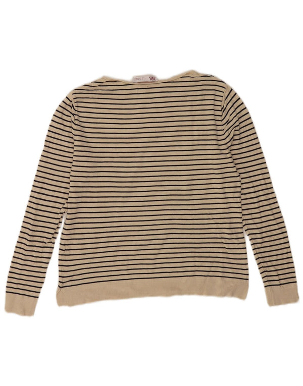 Zara Mujer Cuello Redondo Jersey Jersey UK 10 Small Off White Rayas