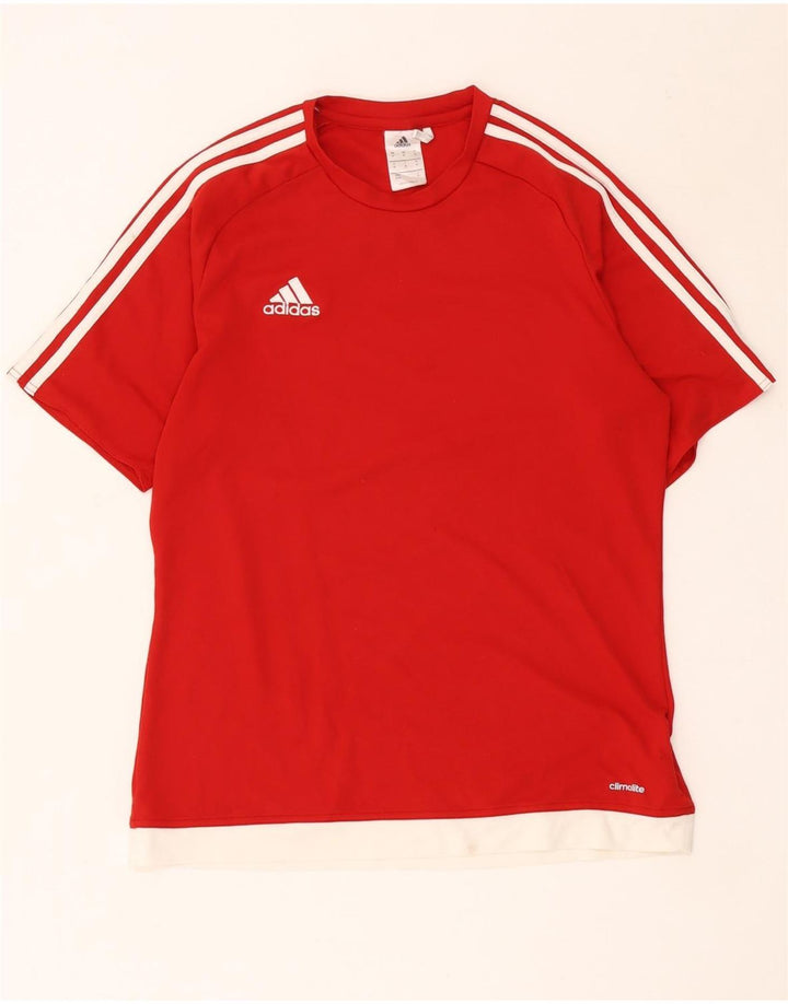 Adidas Hombre Climalite Camiseta Top Medio Rojo Colorblock Poliéster