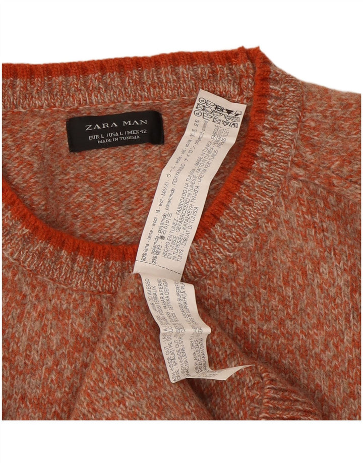 Zara Hombre Jersey De Cuello Redondo Jersey De Lana Moteada Naranja Grande
