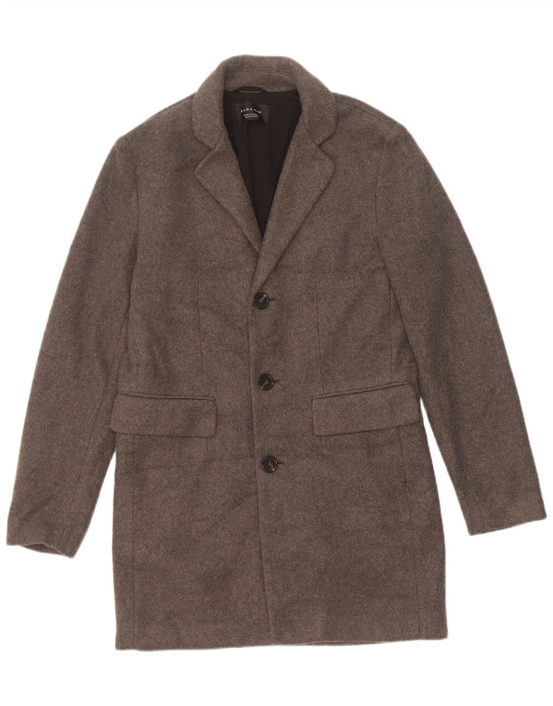 Zara Hombre Abrigo ES 38 Poliéster Gris Medio