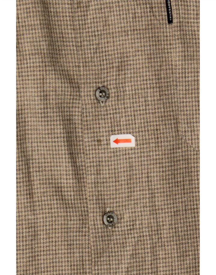 TRUSSARDI Mens Shirt Large Brown Houndstooth Cotton Vintage Trussardi and Second-Hand Trussardi from Messina Hembry 