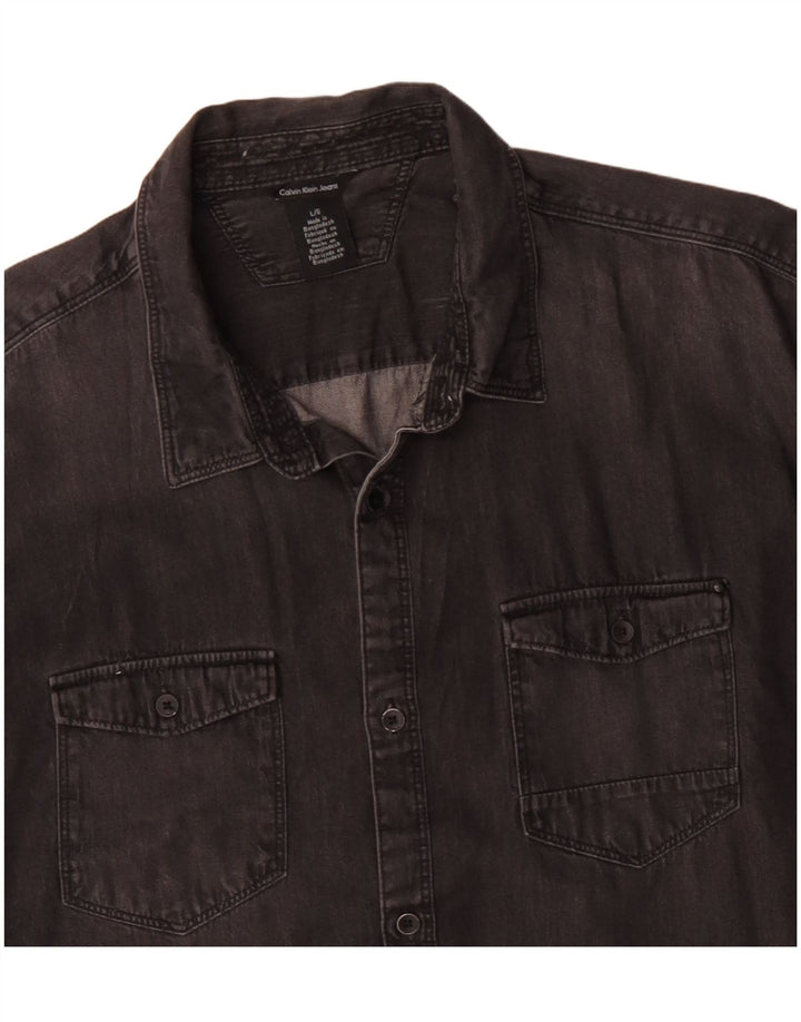 CALVIN KLEIN JEANS Camisa vaquera para hombre Grande Algodón negro