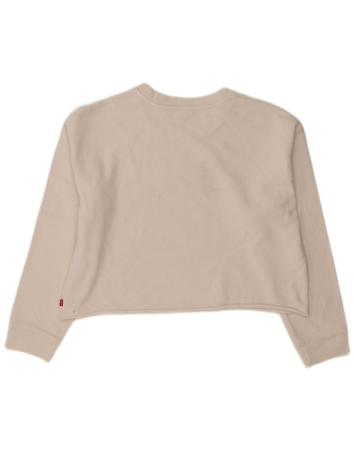 Levi's Mujer Oversize Graphic Crop Sudadera Jumper UK 10 Small Blanco