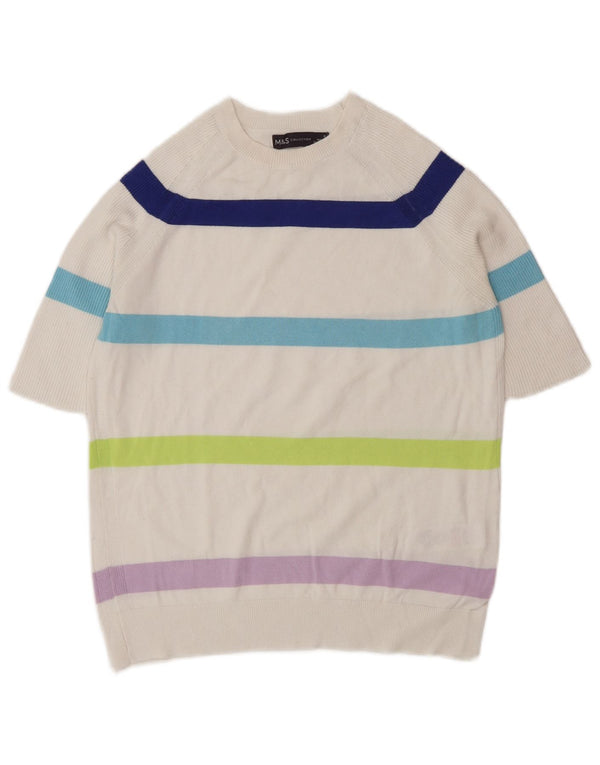 Marks & Spencer Suéter de cuello redondo para mujer UK 10 Small White Stripes