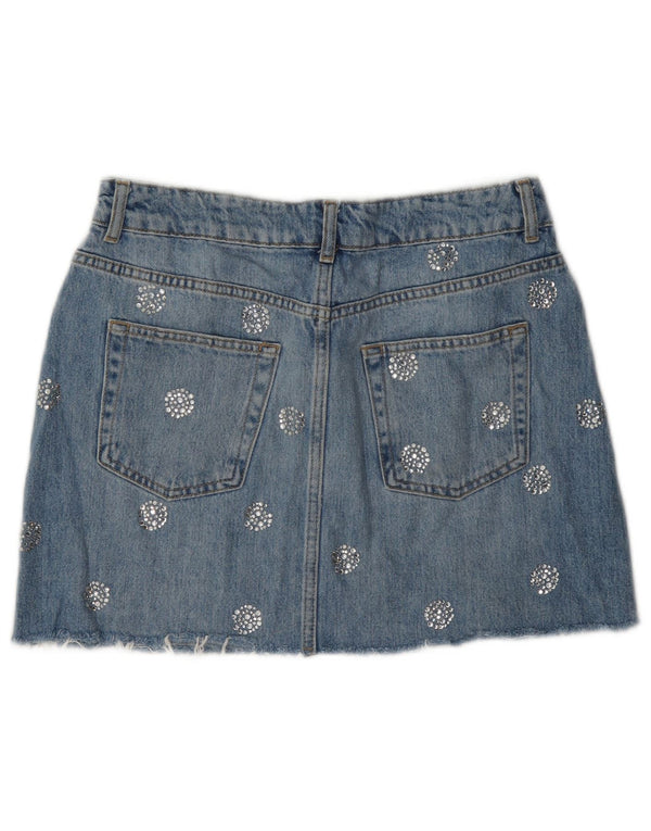 Topshop Minifalda vaquera para mujer UK 12 Medium W28 Algodón con lunares azules