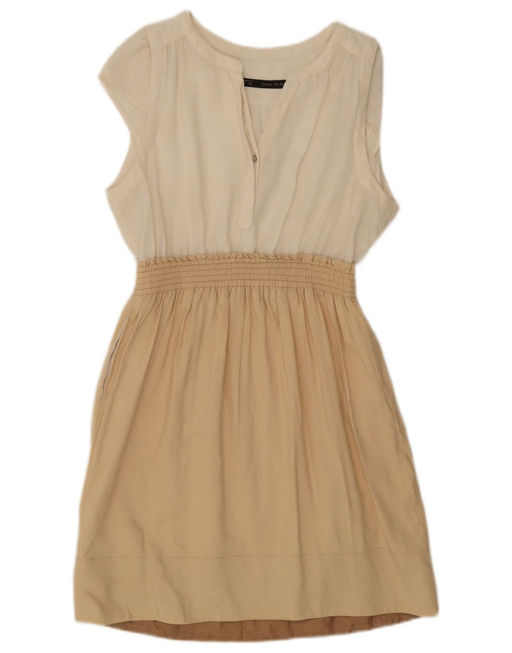Zara Mujer Vestido Básico UK 42 Medio Blanco Colorblock Poliéster