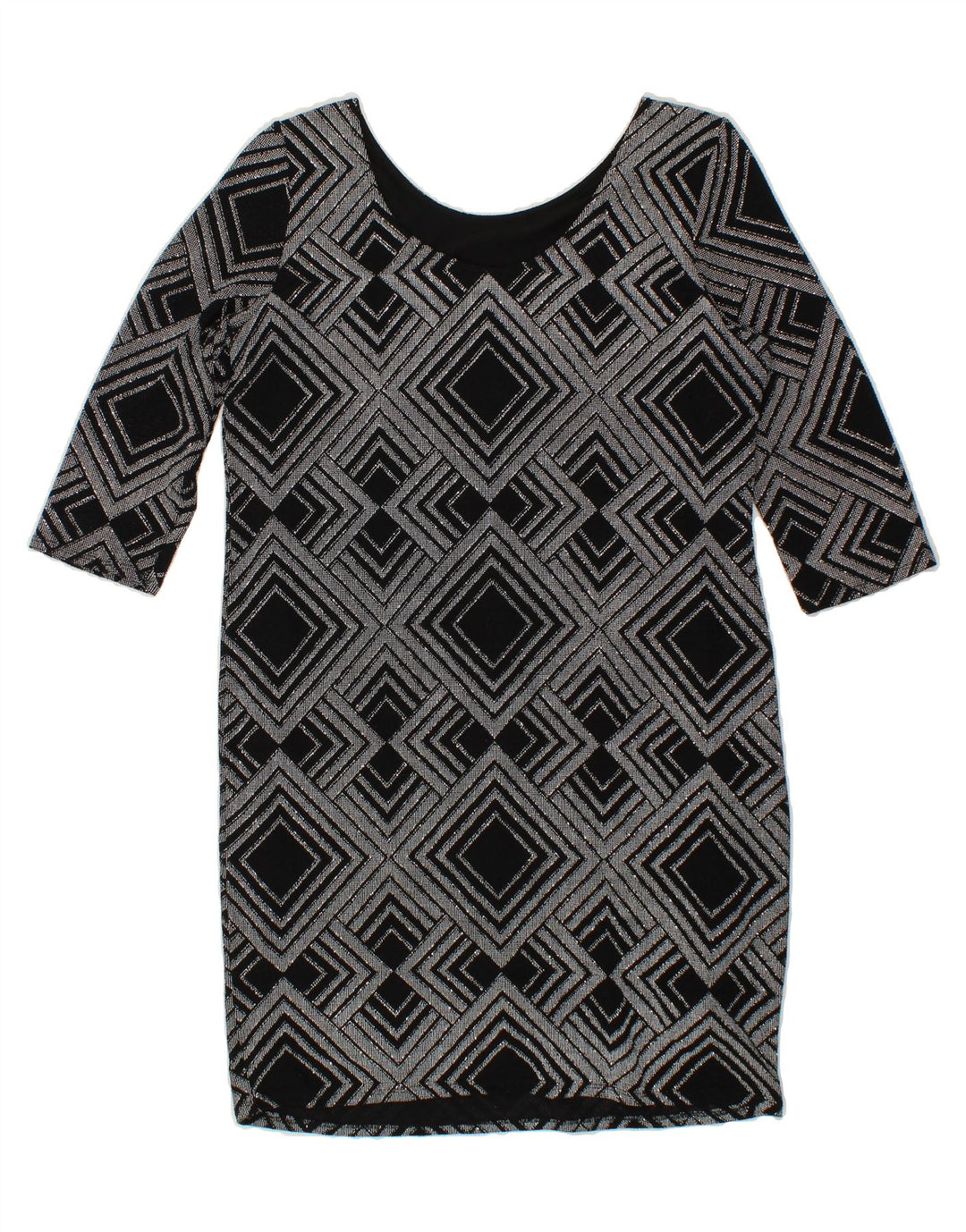 WALLIS Womens Sheath Dress UK 16 Large  Black Argyle/Diamond Nylon Vintage Wallis and Second-Hand Wallis from Messina Hembry 