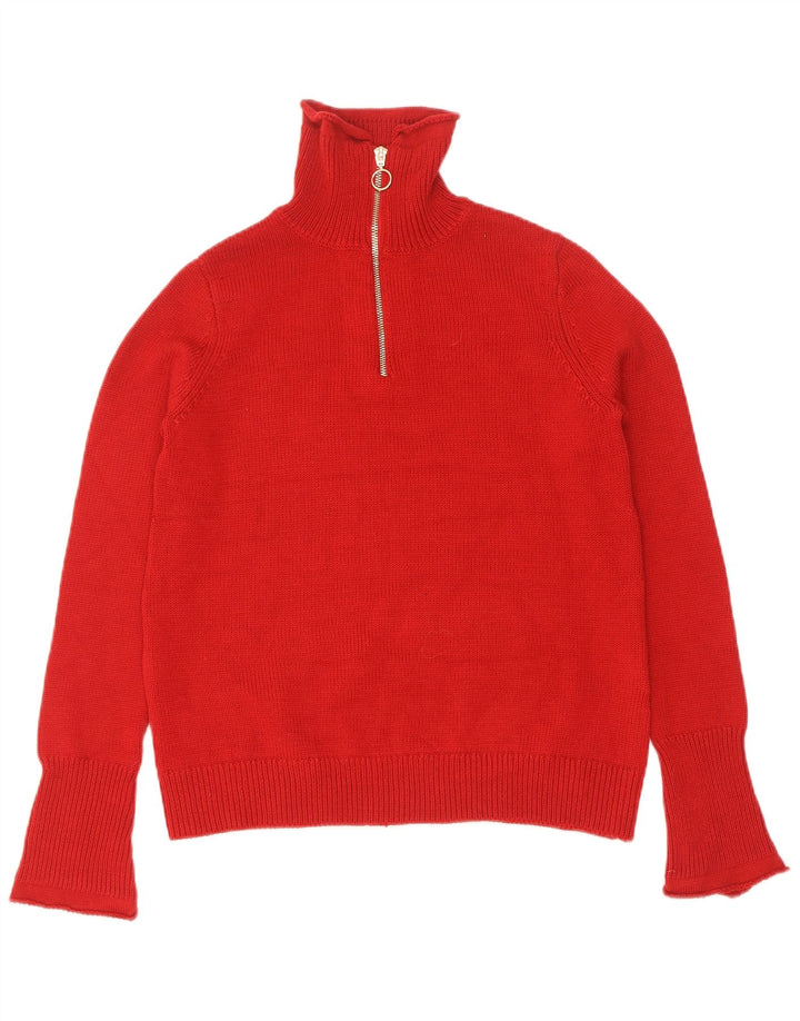 Zara - Jersey con cuello y cremallera para mujer, talla 40, poliéster rojo grande