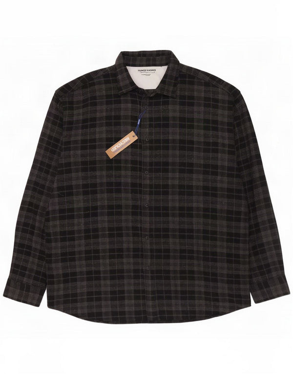 Jack & Jones Camisa de franela holgada a cuadros para hombre 2XL Algodón a cuadros gris