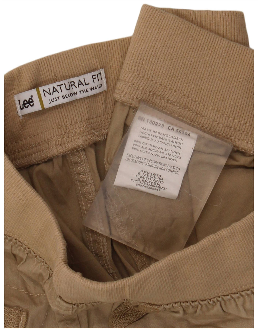 LEE Pantalones cortos cargo de ajuste natural para mujer US 6 mediano W28 algodón beige