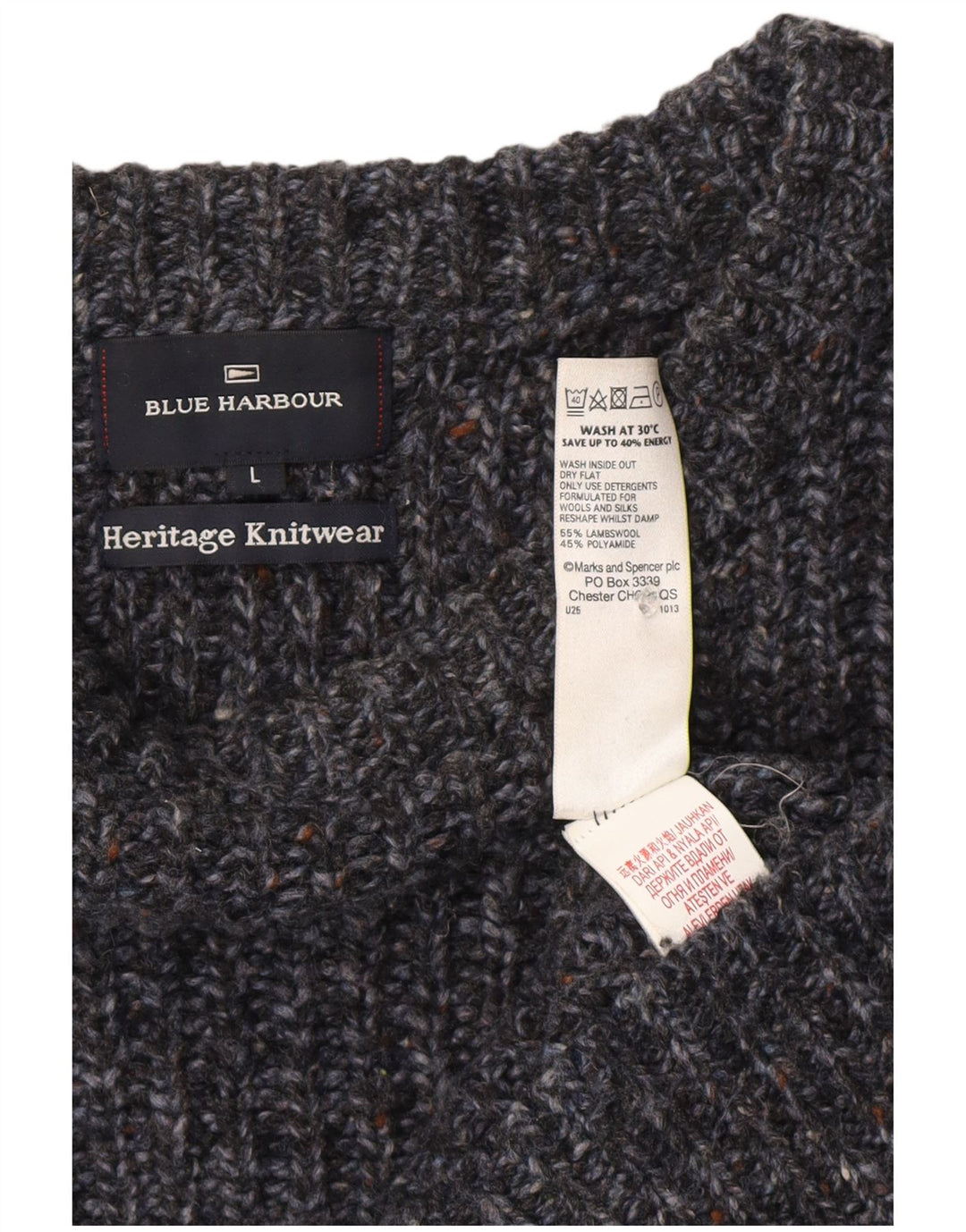 Marks & Spencer Suéter tipo jersey con cuello barco en azul Harbor para hombre, talla grande, azul marino