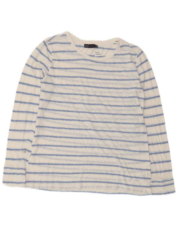 Marks & Spencer Blusa para mujer Top UK 44 Poliéster a rayas blancas medianas