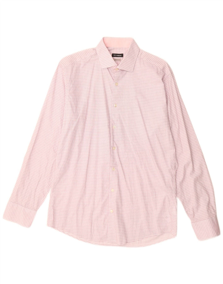 Roy Robson Camisa de corte regular para hombre Talla 39 15 1/2 Algodón a cuadros rosa mediano