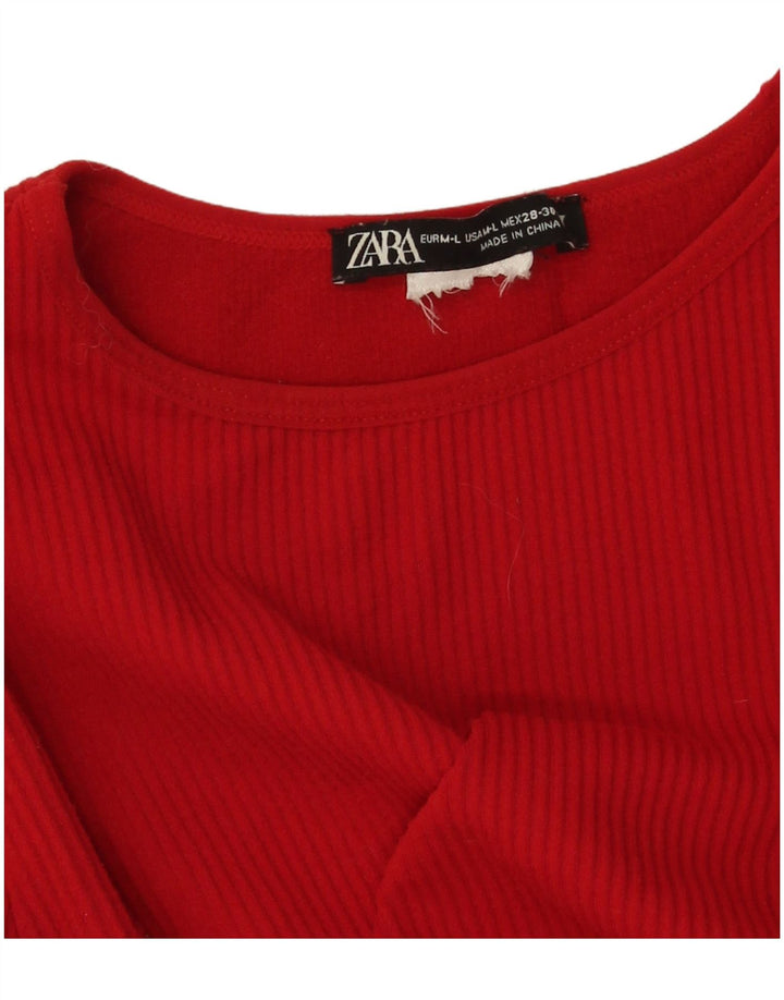 Zara Top corto de manga larga para mujer UK 40 Medium Rojo
