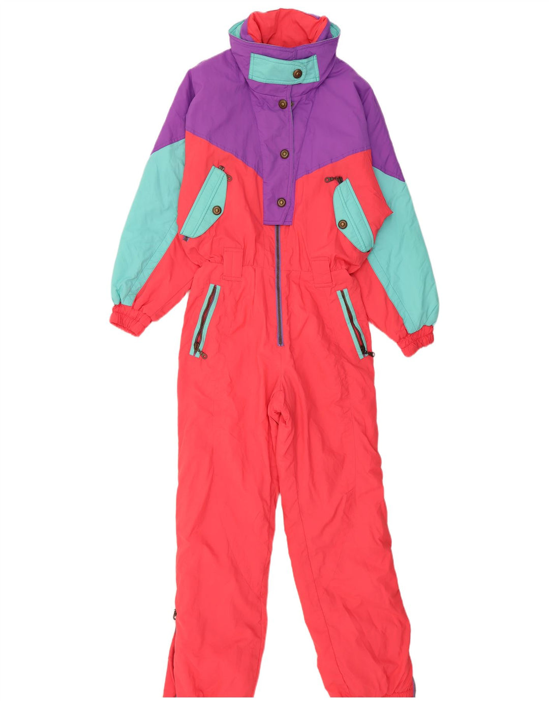 Mono de esquí vintage para mujer IT 42 Bloque de color multicolor mediano