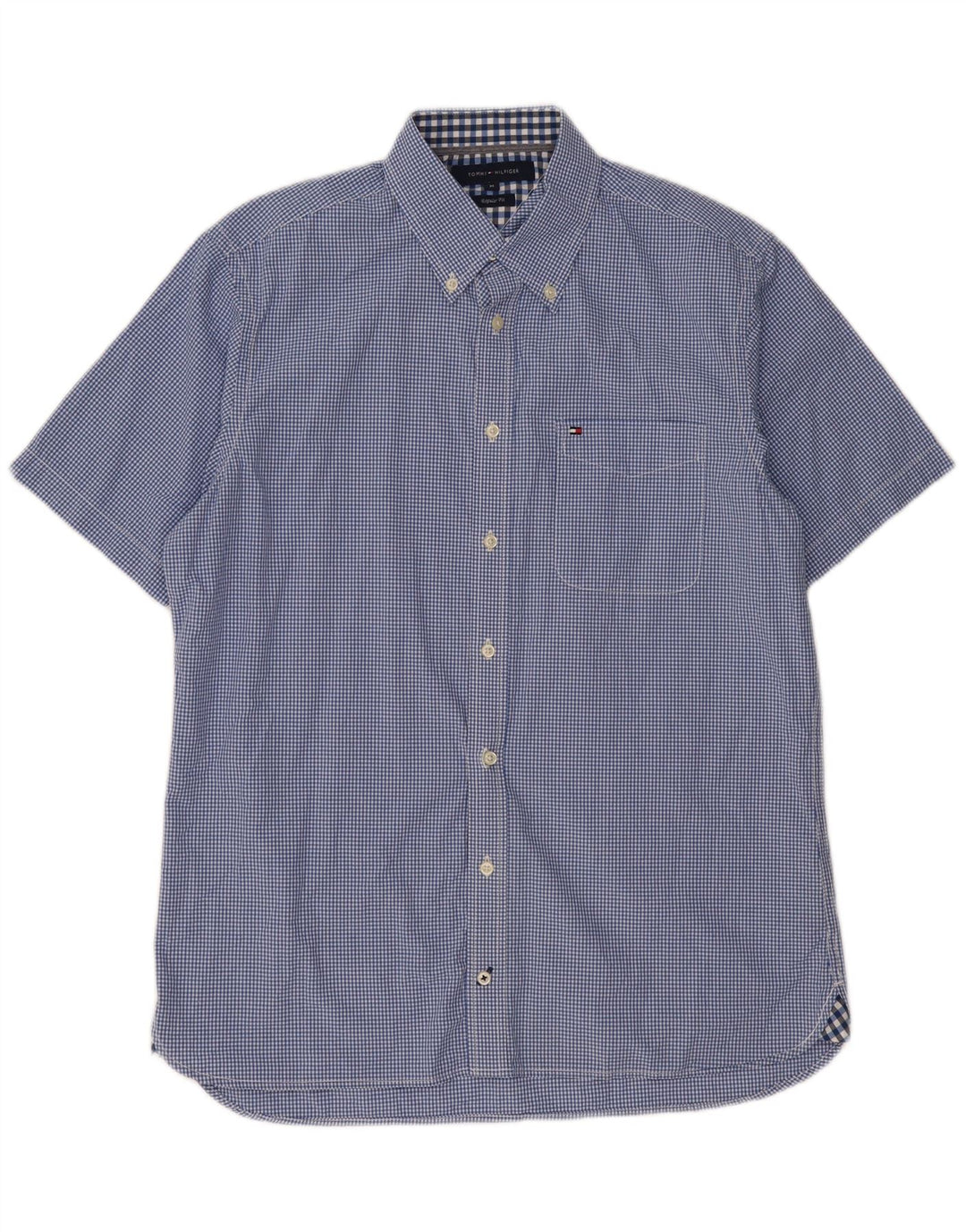 TOMMY HILFIGER Camisa de manga corta de corte regular para hombre Vichy azul medio