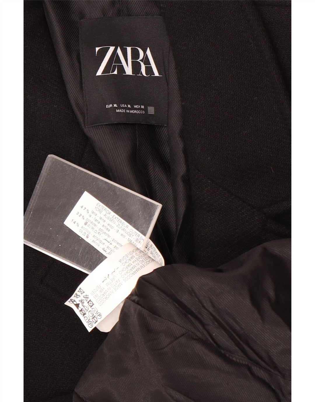 Zara Mujer Abrigo ES 40 XL Lana Negra