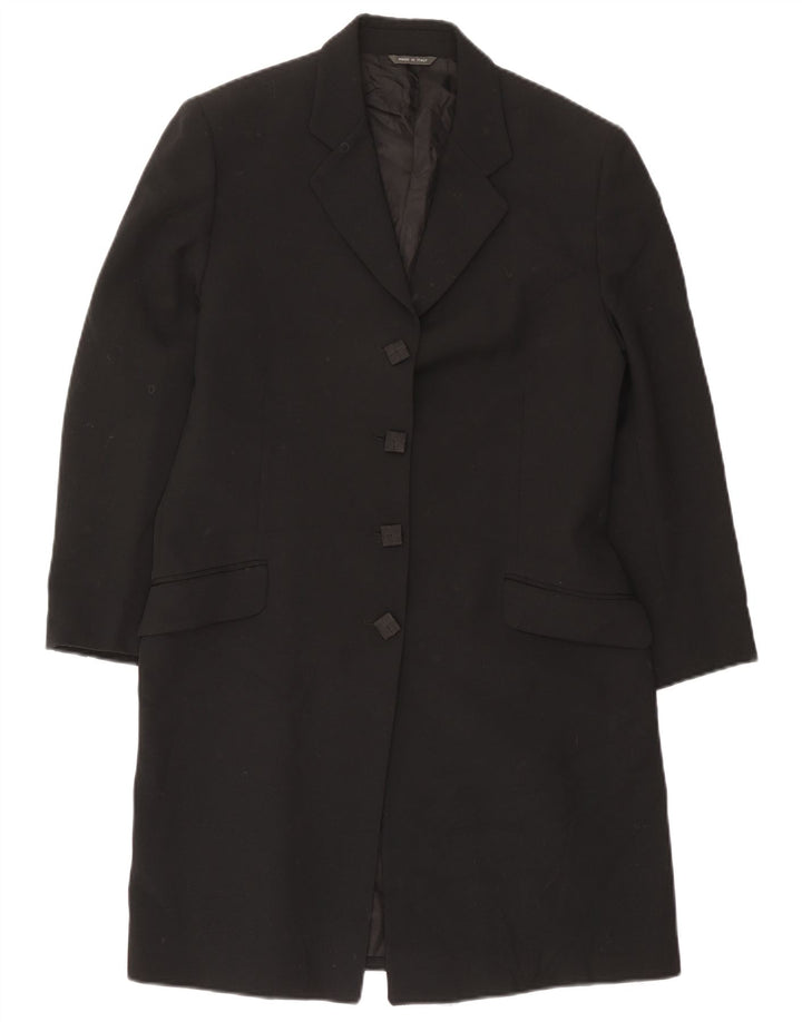 Vintage mujer longline 4 botón Blazer chaqueta Reino Unido 14 medio negro