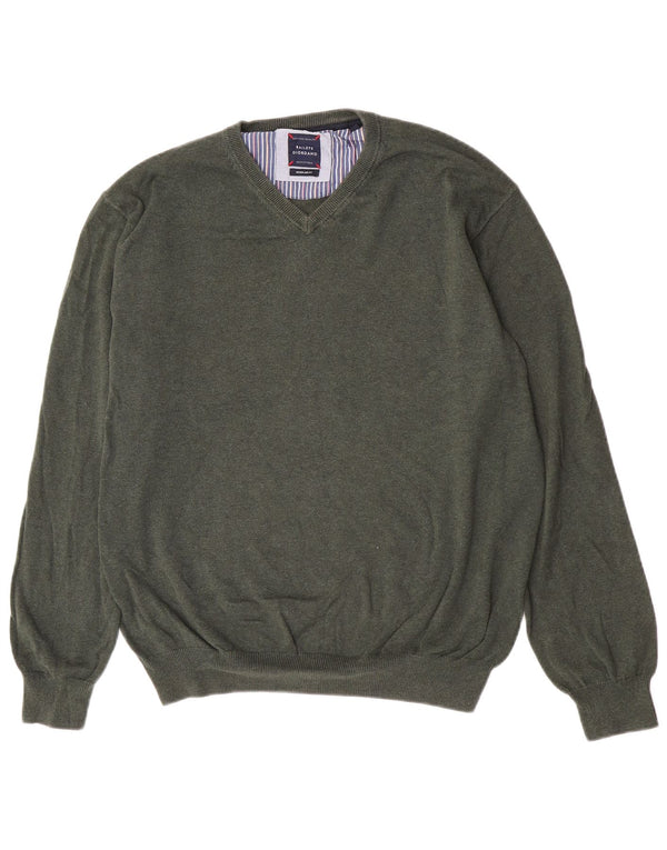 Vintage hombres regular fit V-cuello jumper suéter XL algodón verde