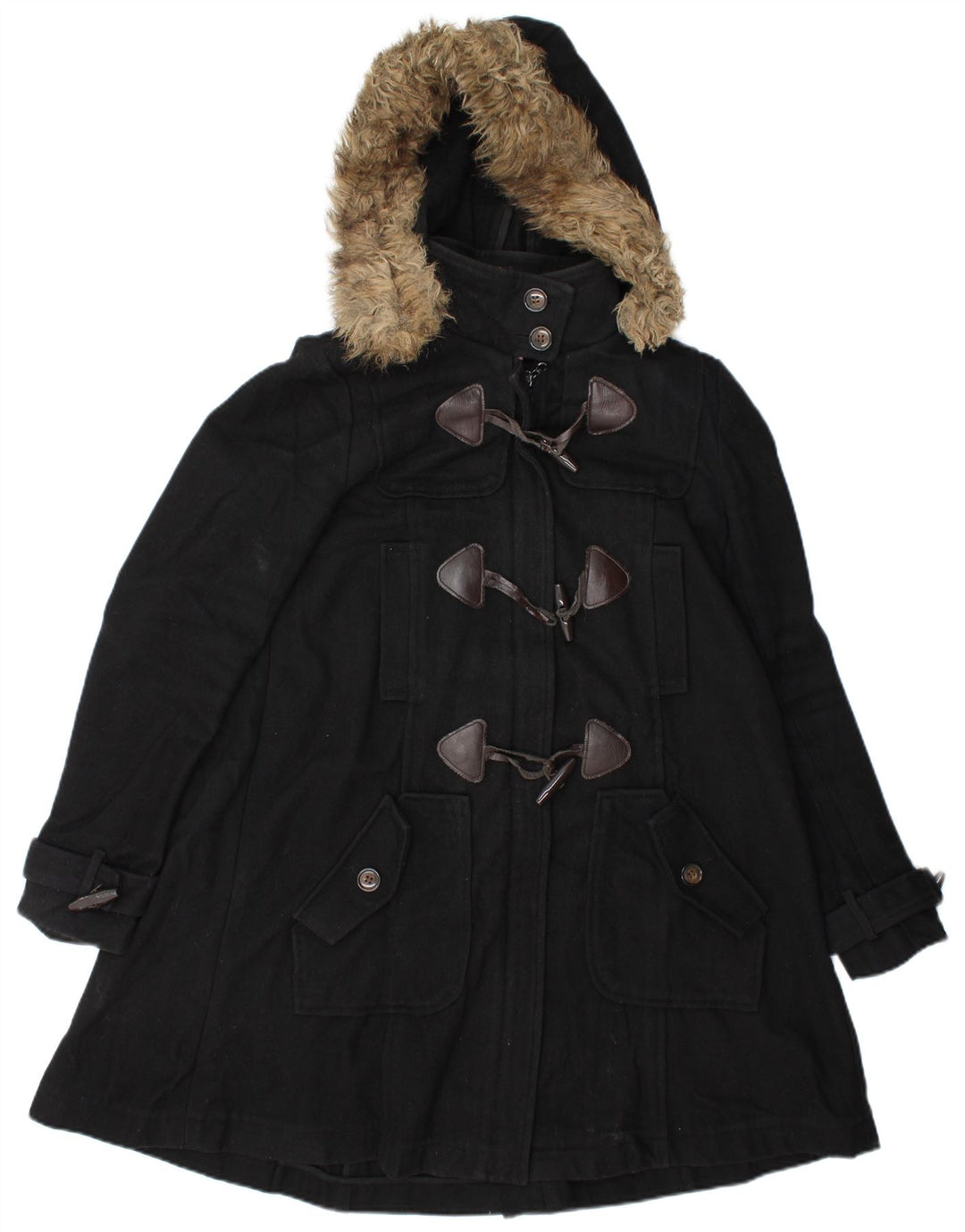 Vintage mujer con capucha Duffle abrigo Reino Unido 10 pequeña lana negra