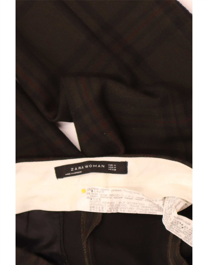 Zara Pantalón Traje Mujer Medium W28 L26 Caqui Cuadros Poliéster