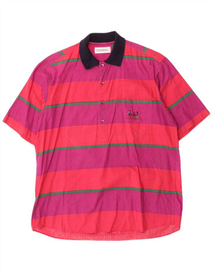 ICEBERG Camisa tipo jersey de manga corta para hombre de algodón a rayas moradas grandes