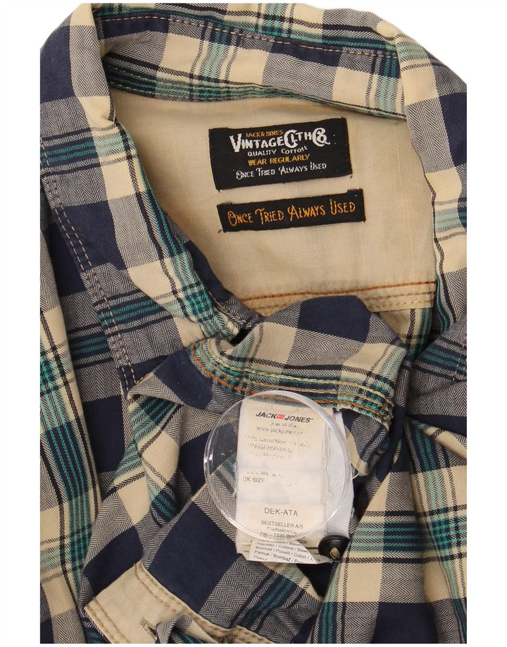JACK & JONES Hombre Camisa De Franela Medium Azul Marino Cuadros Algodón